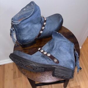 A.S.98 Slash Night Nero Dark Navy Moto Boots Side Zip Women Sz 38